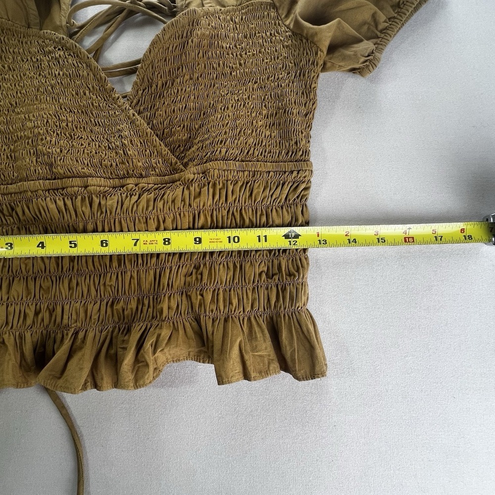 Forever That Girl Smocked Tan V Neck Crop Anthropologie Shirt M Boho Whimsical - Picture 9 of 9